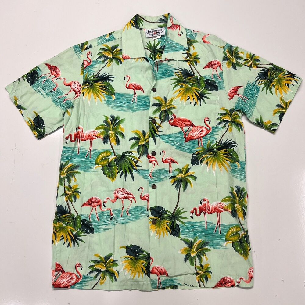 Pacific Legend Apparel Shirt Mens S Green Graphic Short Sleeve Button Up